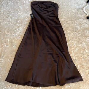 Express Brown Satin Strapless Midi Slip Dress